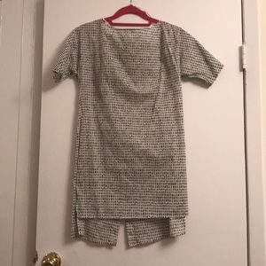 Printed linen high-low shift dress